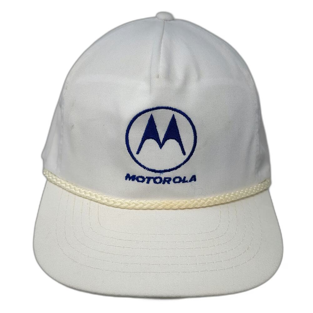 KC 5 Panel White One Size Hat Motorola Logo Blue Embroidery Rope Accent Tech